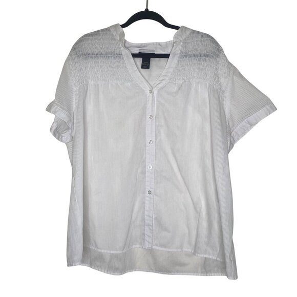 Lane Bryant Blouse Top Womens 18/20 White Button-Down Short Sleeve Simi Sheer Li - Picture 1 of 7